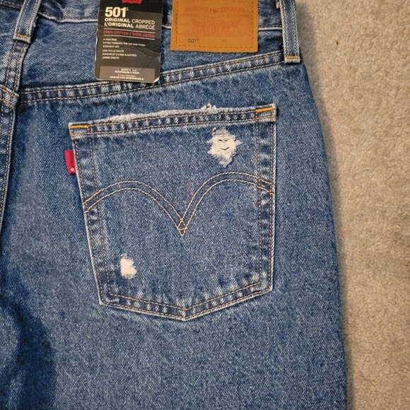 Levi’s 501 Original Cropped High Rise Distressed Jeans Unisex Size 32x28 - Picture 12 of 16
